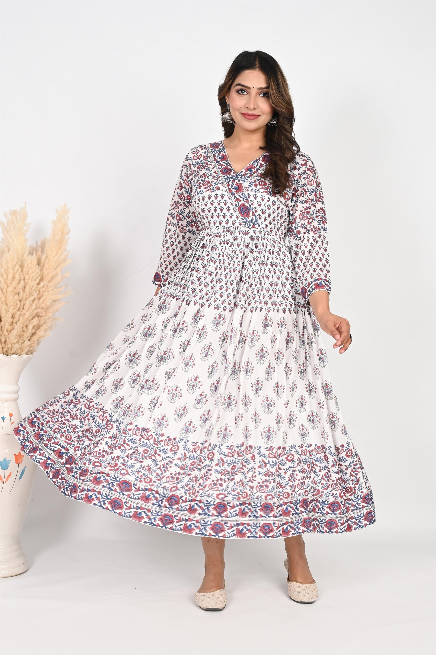 Blue Handblock Printed Anarkali Dress