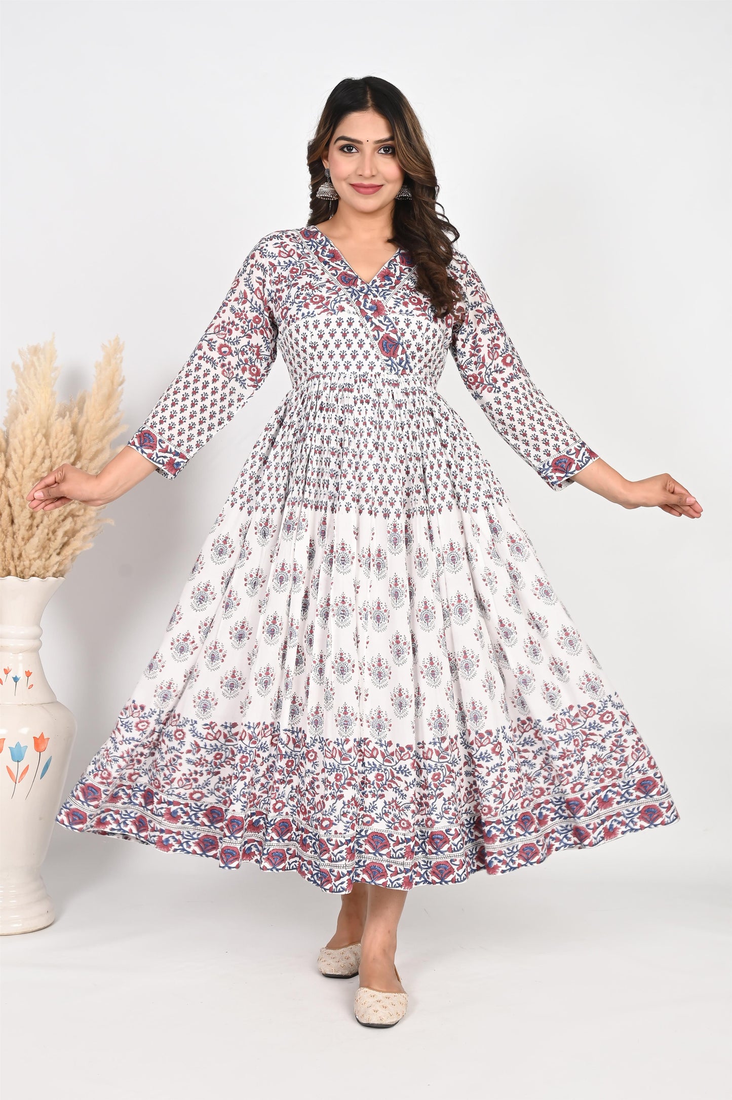 Blue Handblock Printed Anarkali Dress