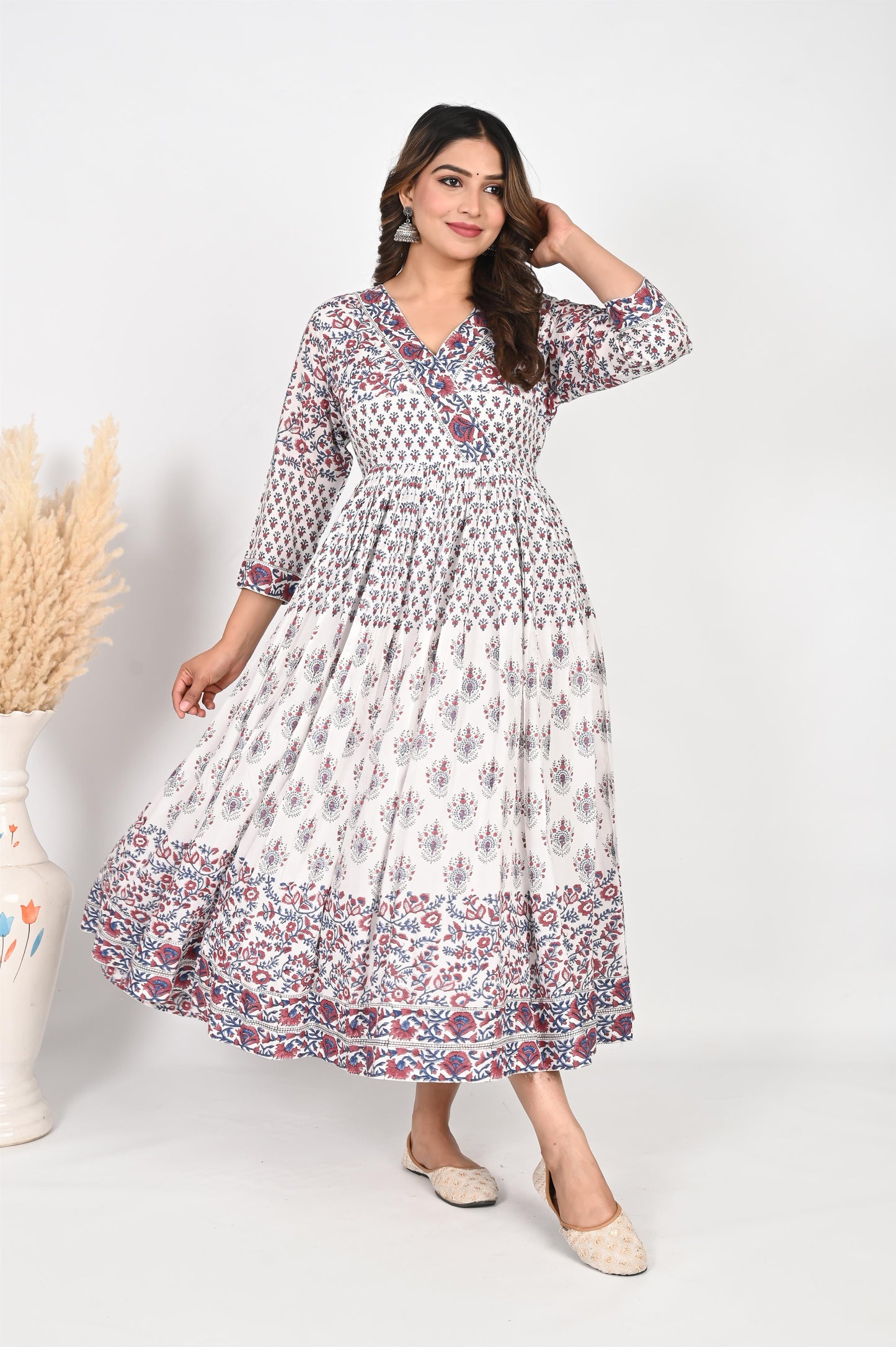 Blue Handblock Printed Anarkali Dress