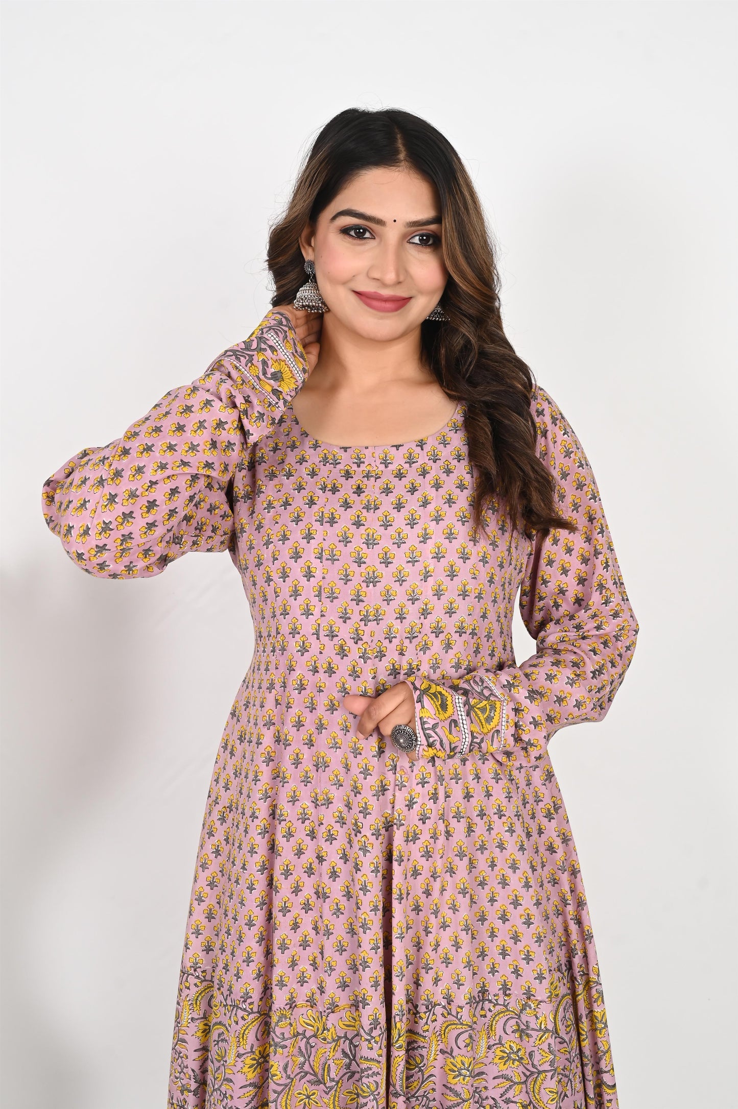 Dusty MauveHandblock Printed Anarkali Dress