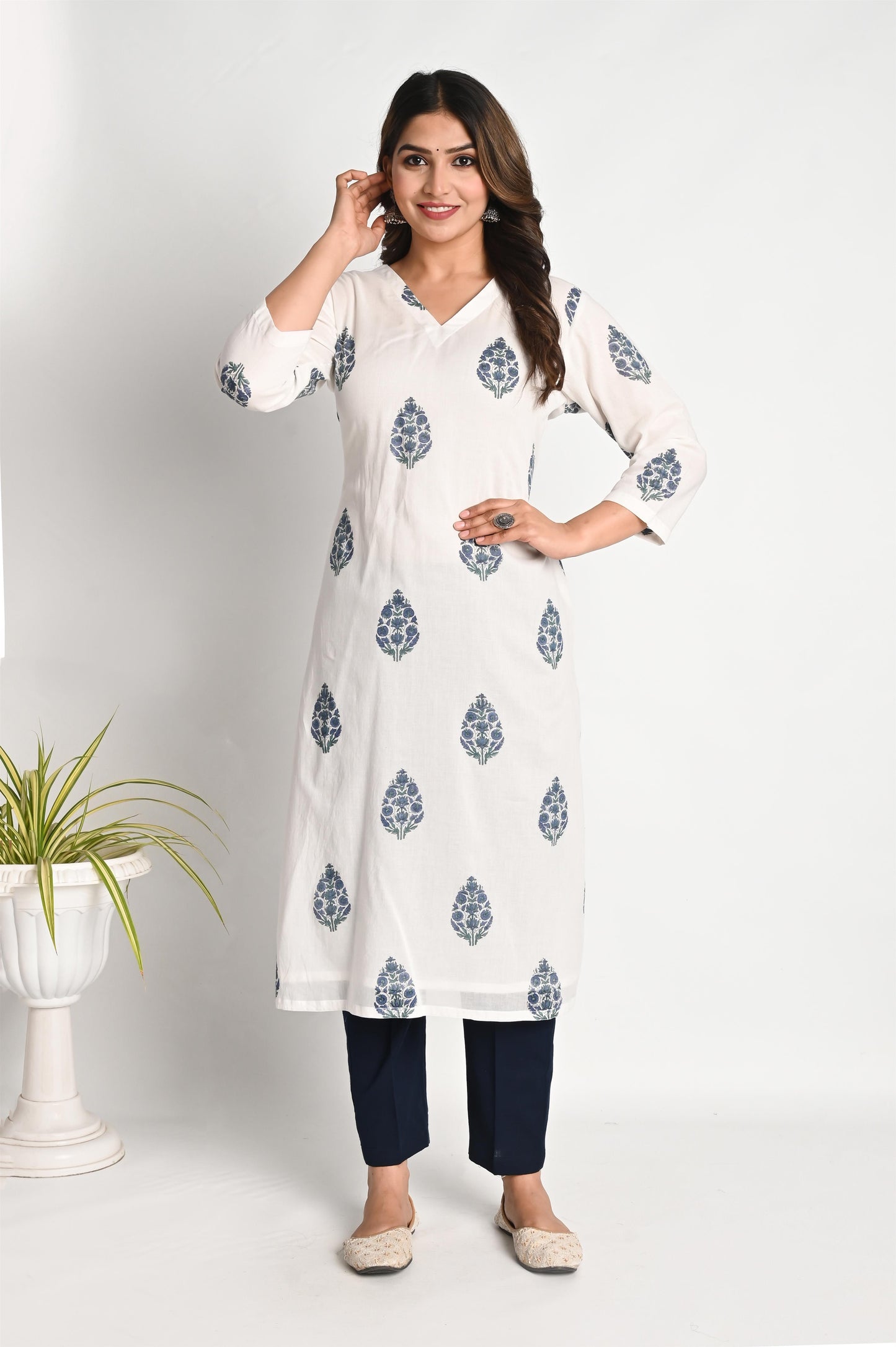 Blue Buti Handblock Chanderi Suit Set