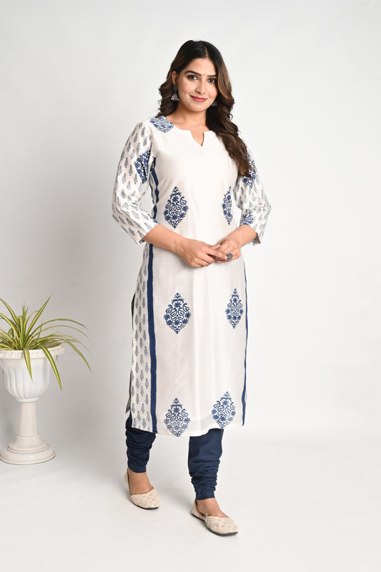 Premium Chanderi Handblock Print Kurta and Cotton Pant