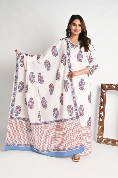 Buta Print Luxury Cotton Suit Set with Palazzo Pant and Mul Dupatta