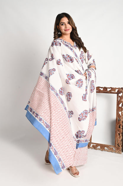 Buta Print Luxury Cotton Suit Set with Palazzo Pant and Mul Dupatta