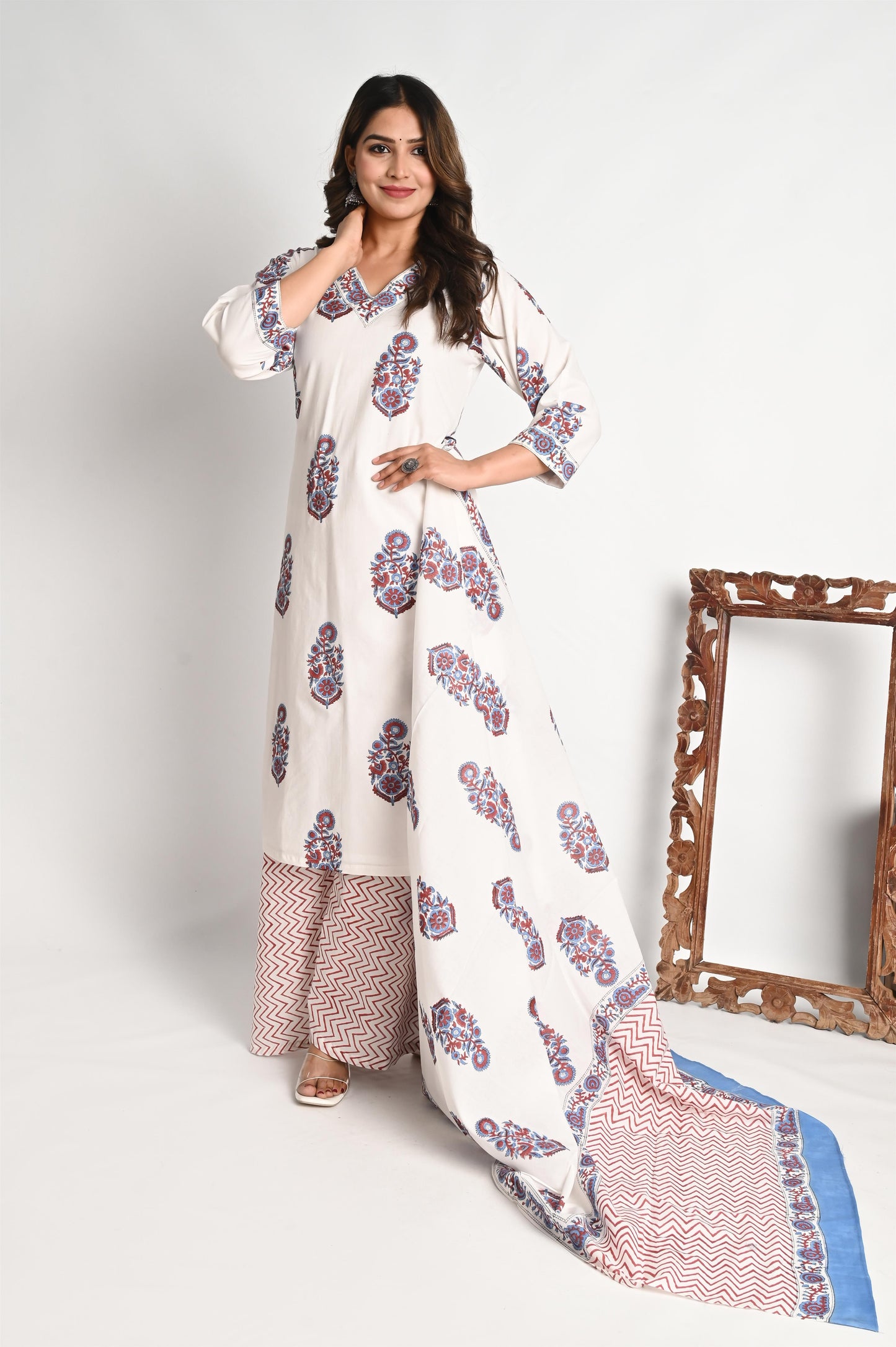 Buta Print Luxury Cotton Suit Set with Palazzo Pant and Mul Dupatta