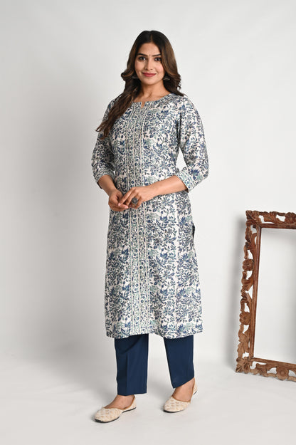 Premium Chanderi Handblock Print Suit with Pant