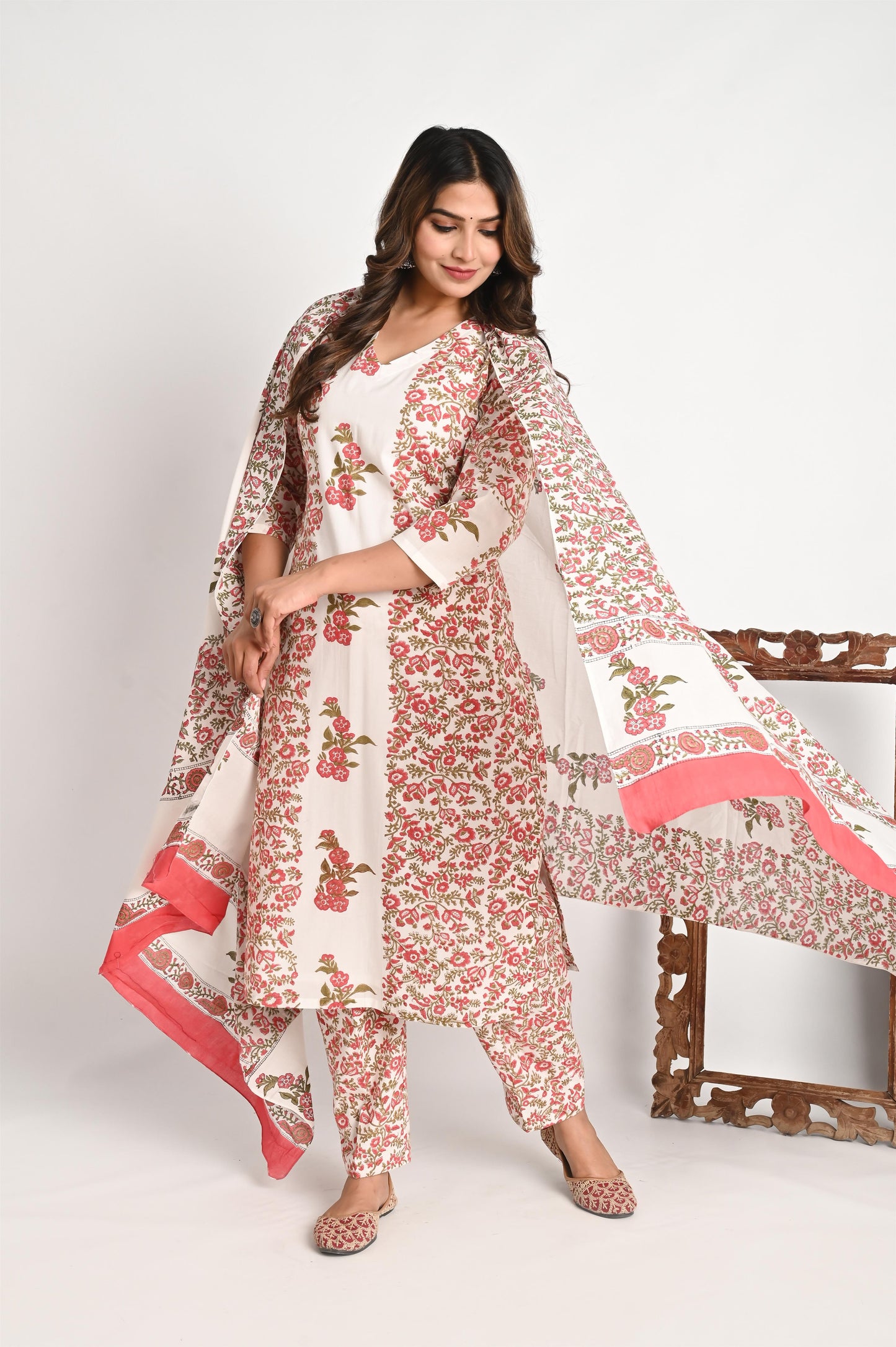 Luxury Cotton Handblock Print Suit Set with Premium Mul Dupatta