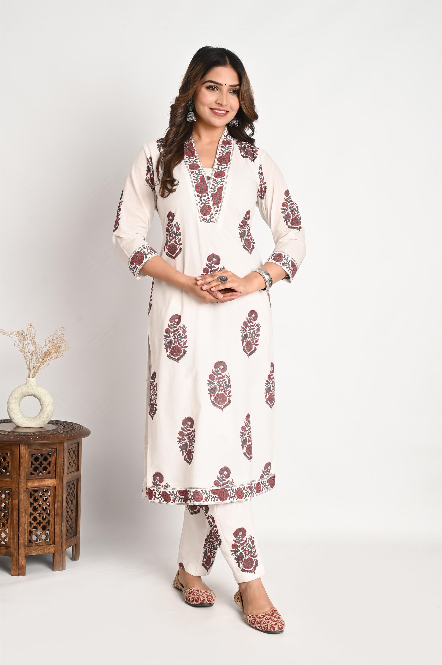 Buta Print Luxury Handblock Cotton Suit Set