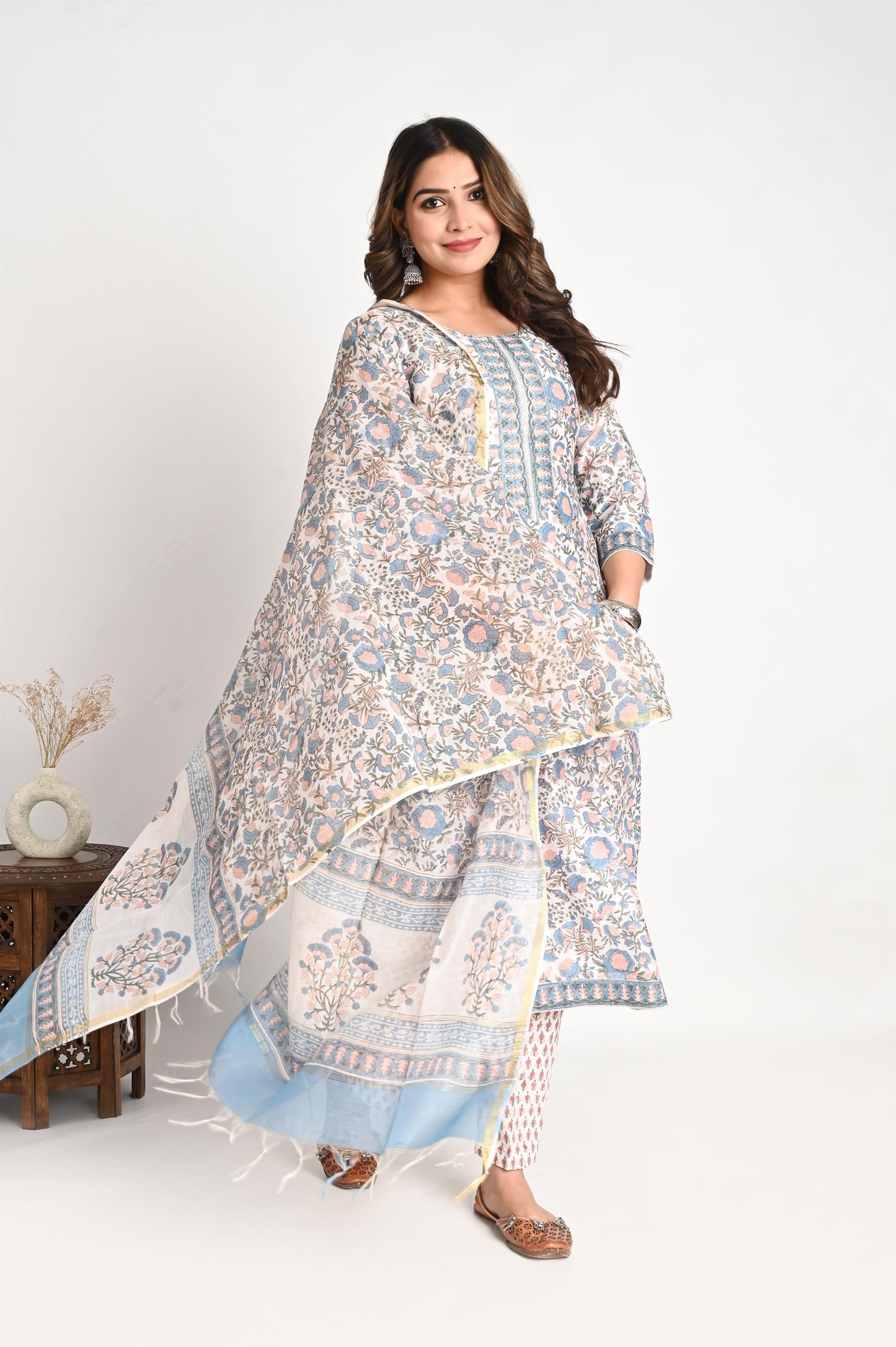 Floral Print Chanderi Suit Set with Chanderi Dupatta