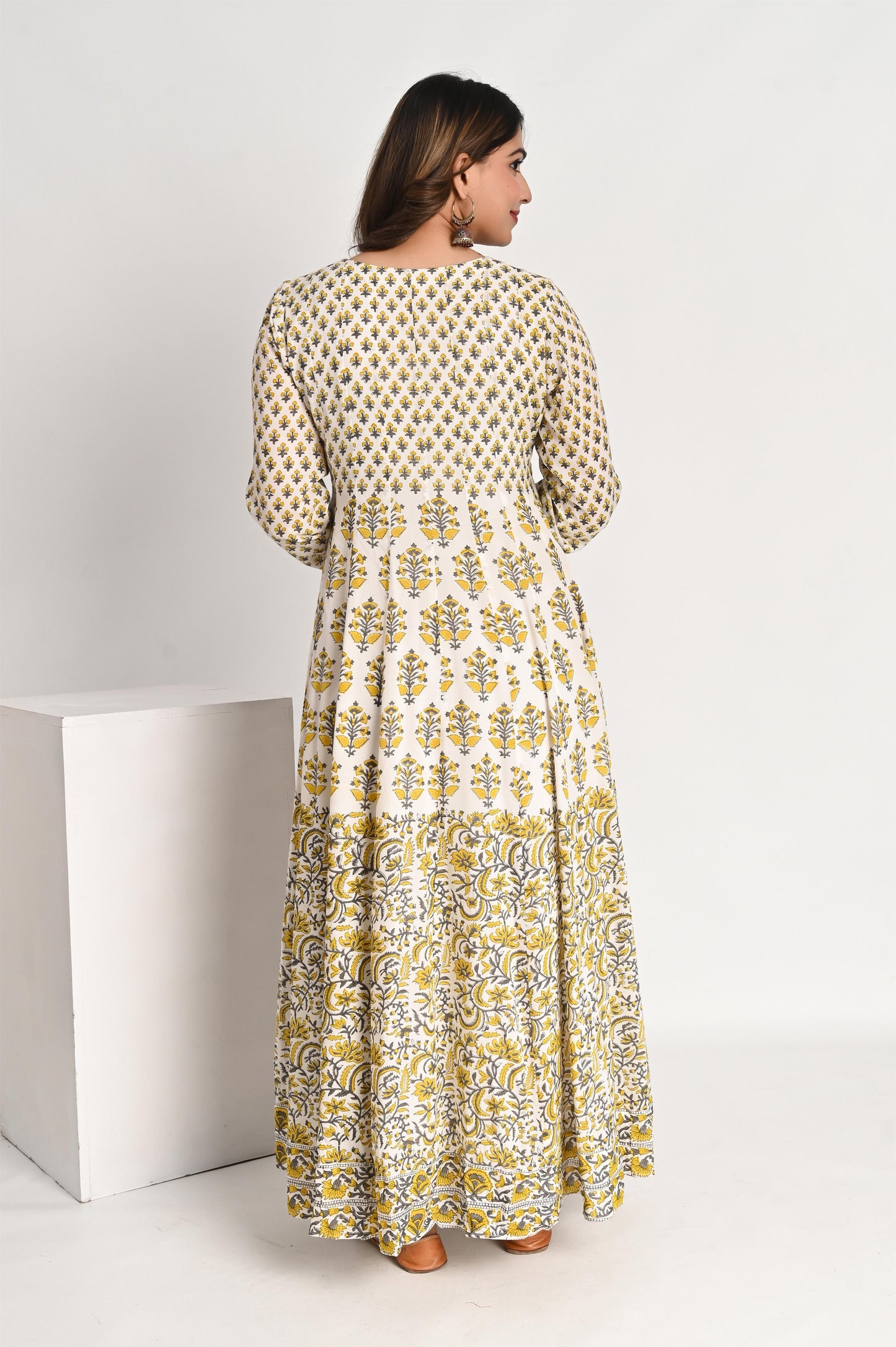 Yellow Multi Print Organic Viscose Anarkali Dress