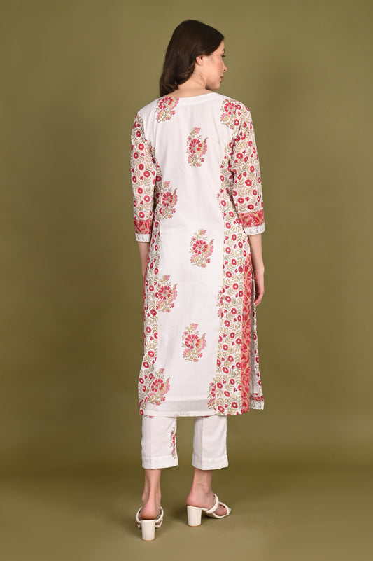 Floral Handblock Print Premium Cotton Kurta and Pant