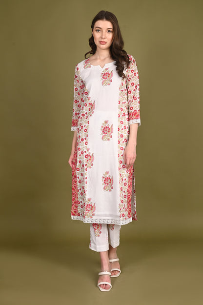 Floral Handblock Print Premium Cotton Kurta and Pant