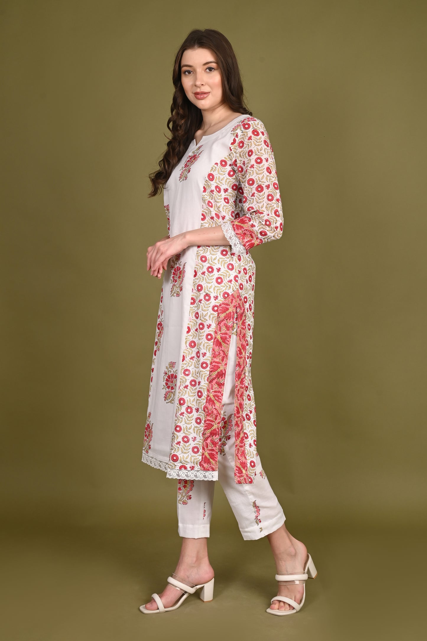 Floral Handblock Print Premium Cotton Kurta and Pant