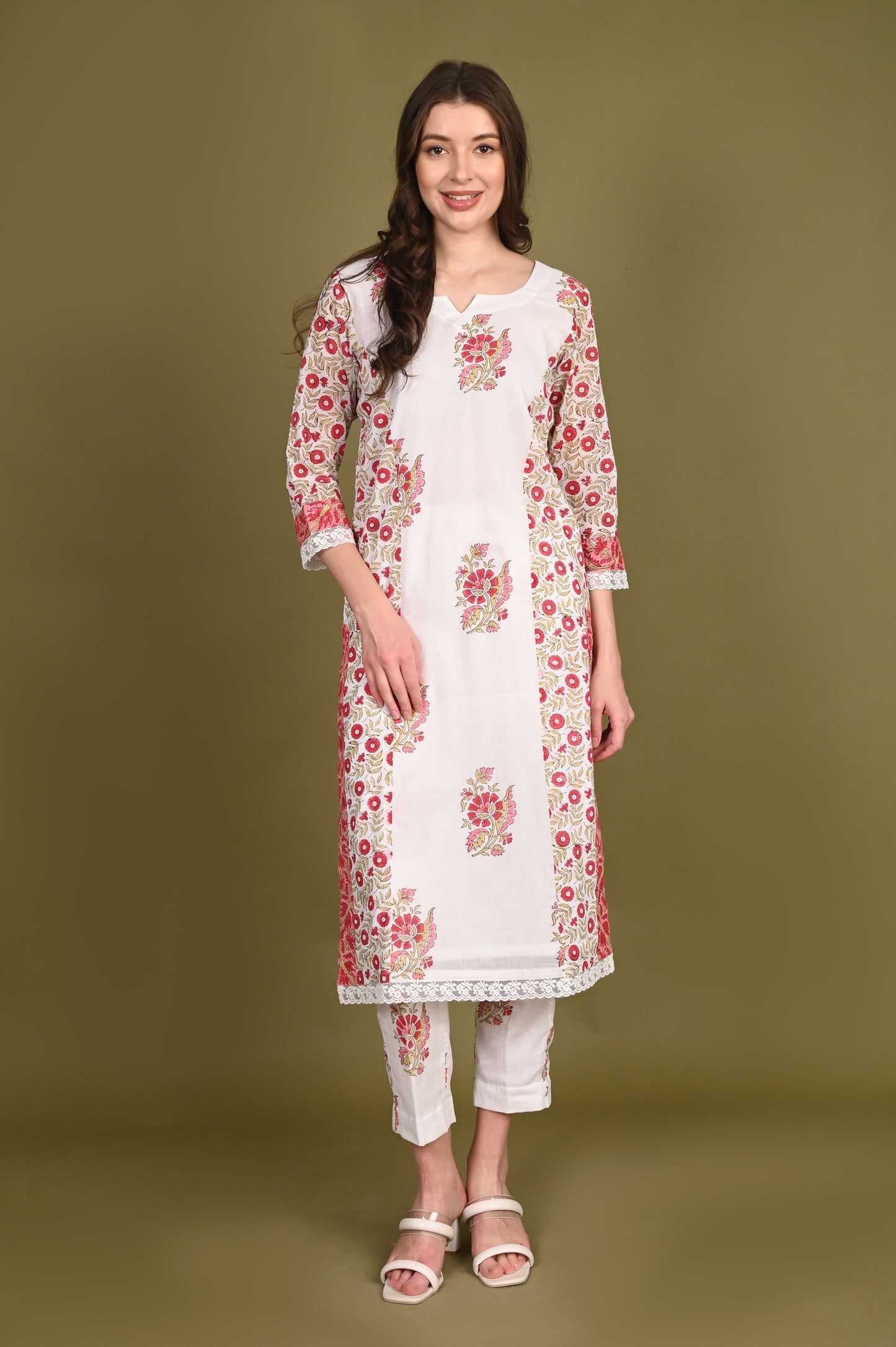 Floral Handblock Print Premium Cotton Kurta and Pant