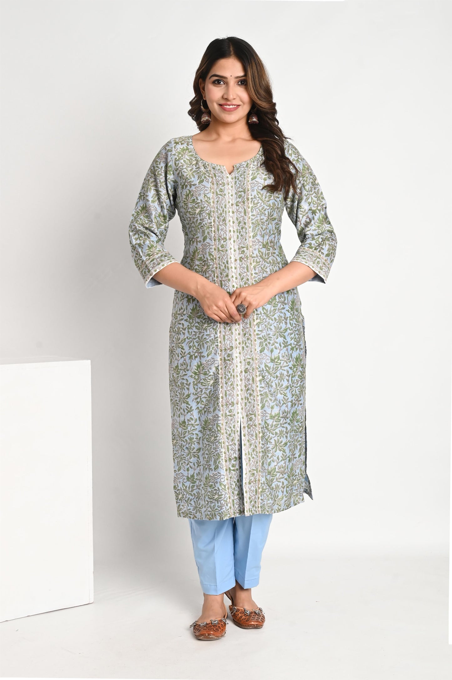 Sky Blue Floral Premium Chanderi Suit Set with Chanderi Dupatta