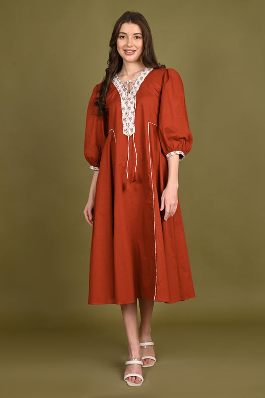 Brick Red Pure Cotton Dress