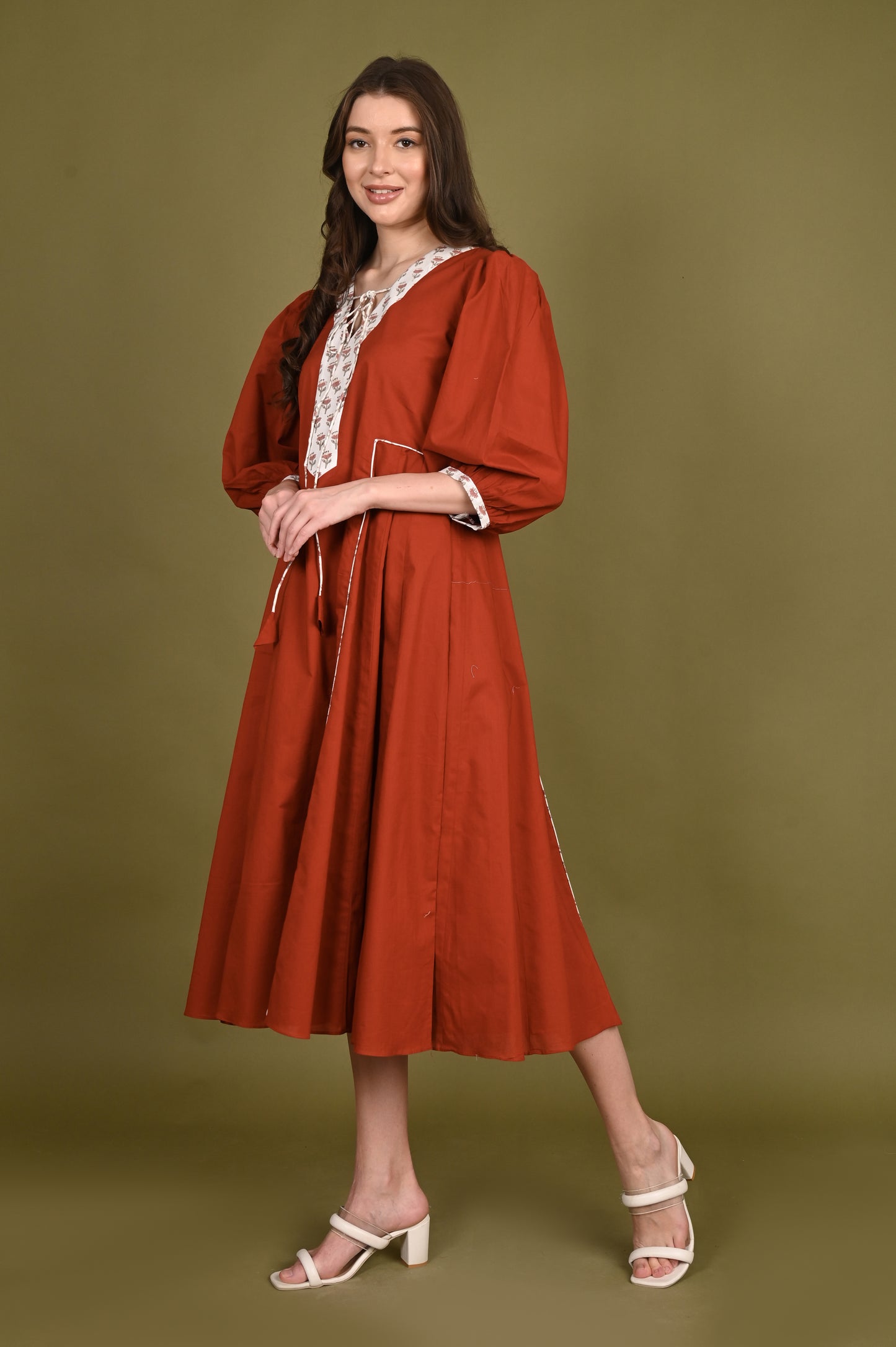 Brick Red Pure Cotton Dress