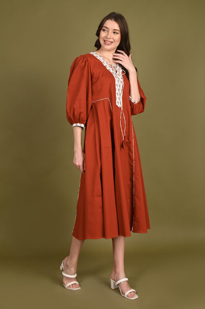 Brick Red Pure Cotton Dress