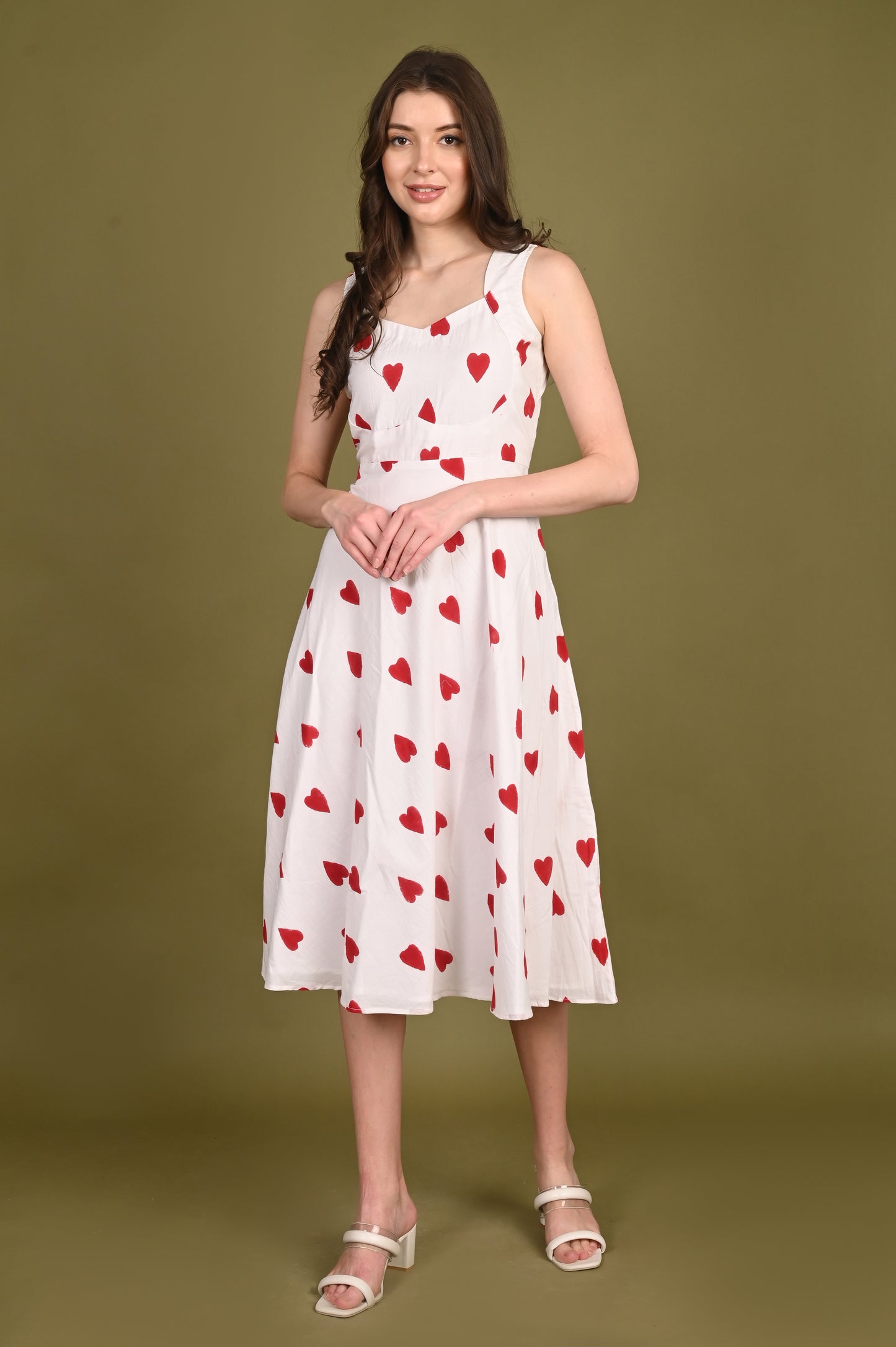 Red Heart Handblock Printed Premium Cotton Dress