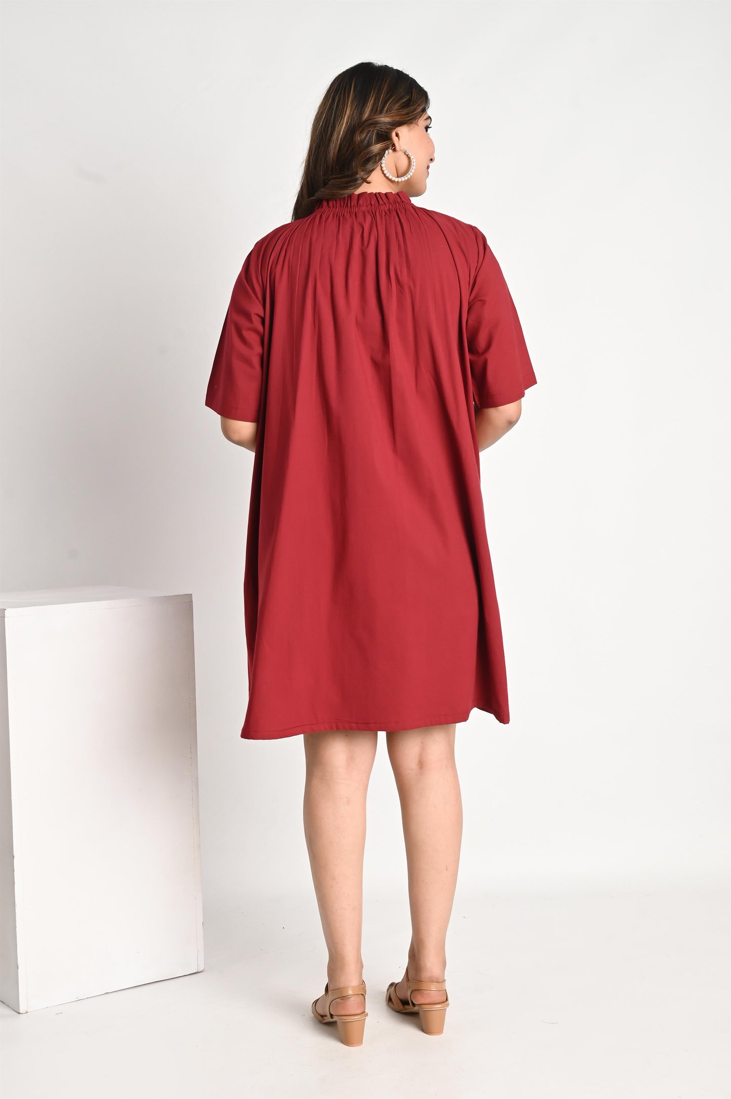 Maroon Pure Cotton Midi Dress