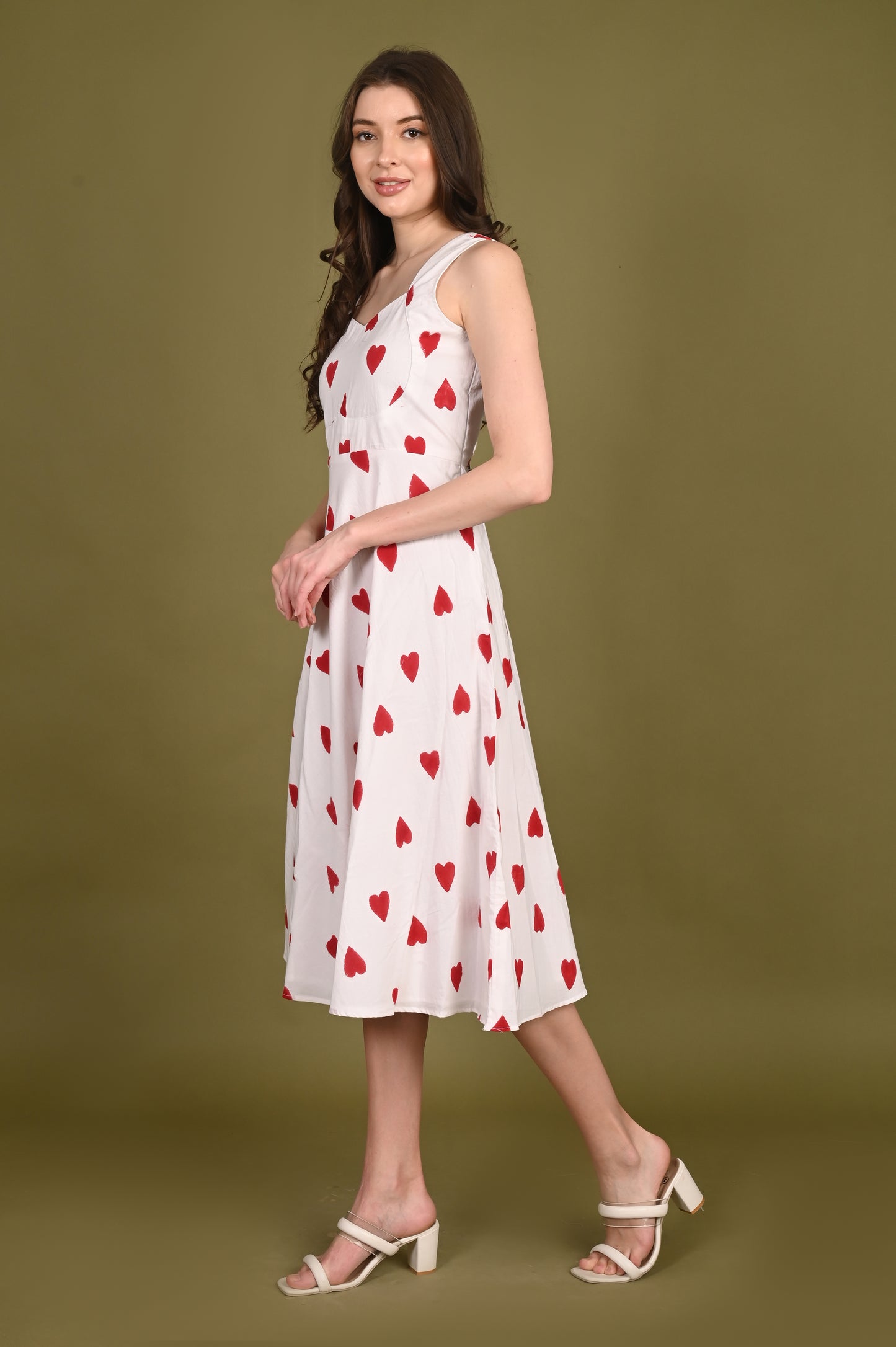 Red Heart Handblock Printed Premium Cotton Dress