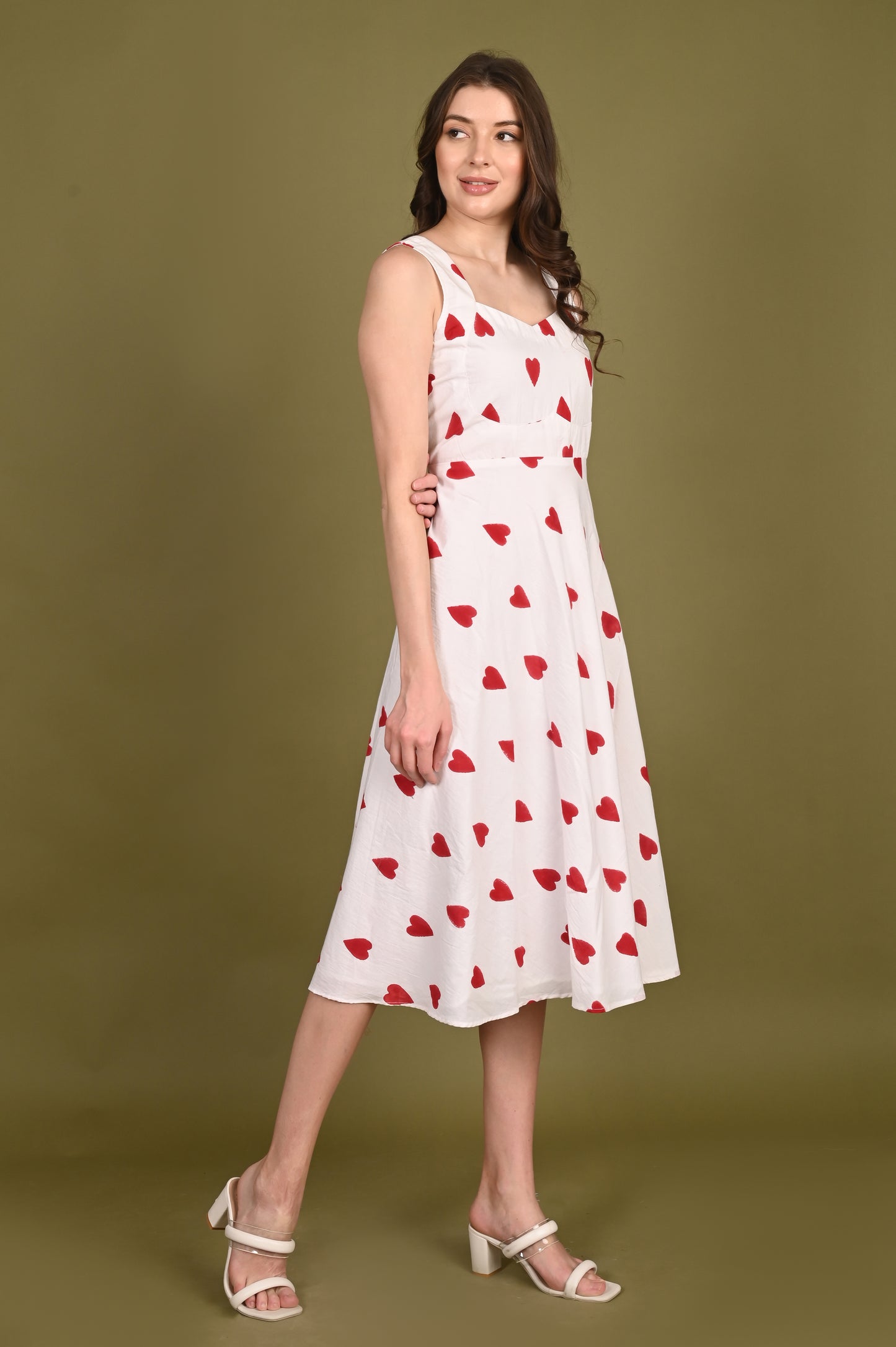 Red Heart Handblock Printed Premium Cotton Dress