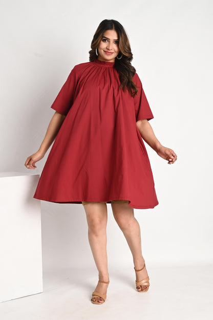 Maroon Pure Cotton Midi Dress