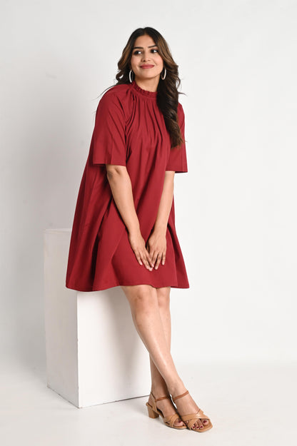 Maroon Pure Cotton Midi Dress