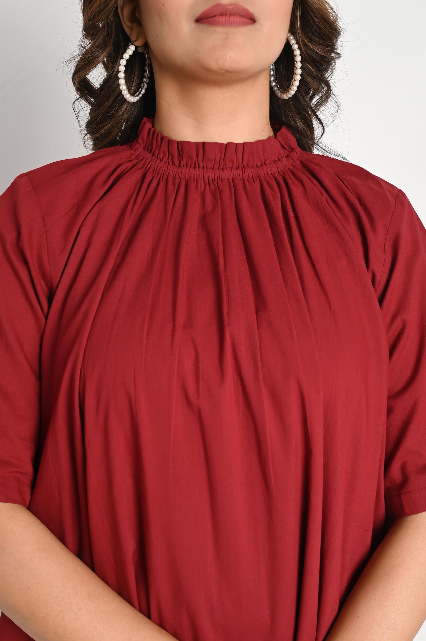 Maroon Pure Cotton Midi Dress