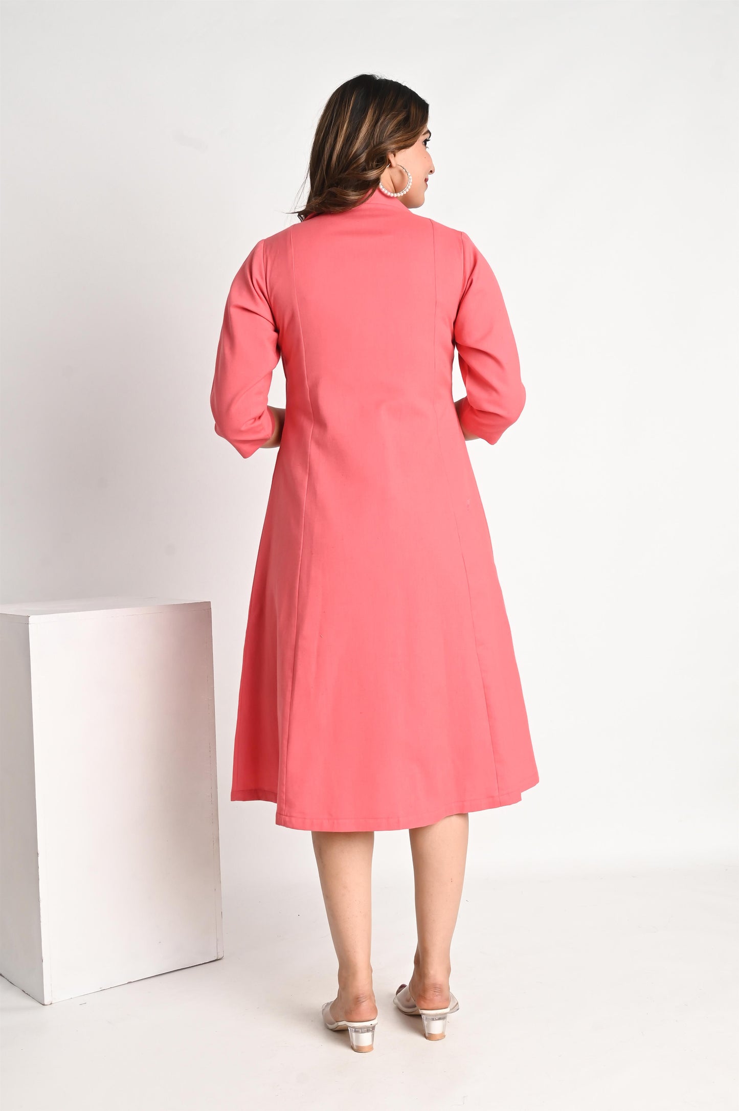 Pink Overcoat with Handblock Printed Top