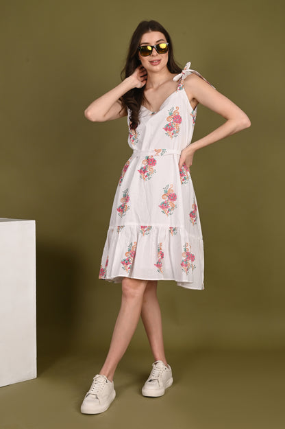 Multi Color Floral Handblock Print Premium Cotton Dress