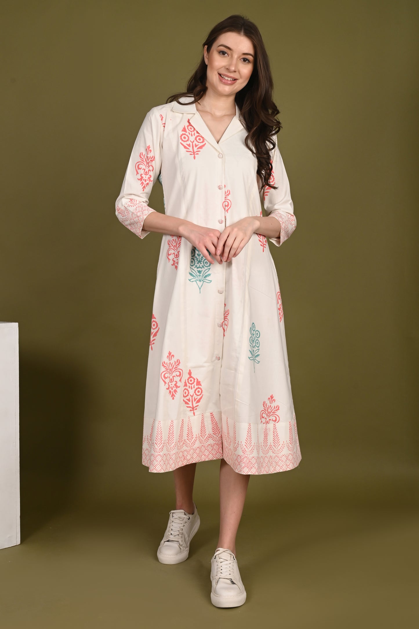 Pink Buta Print Cotton Dress