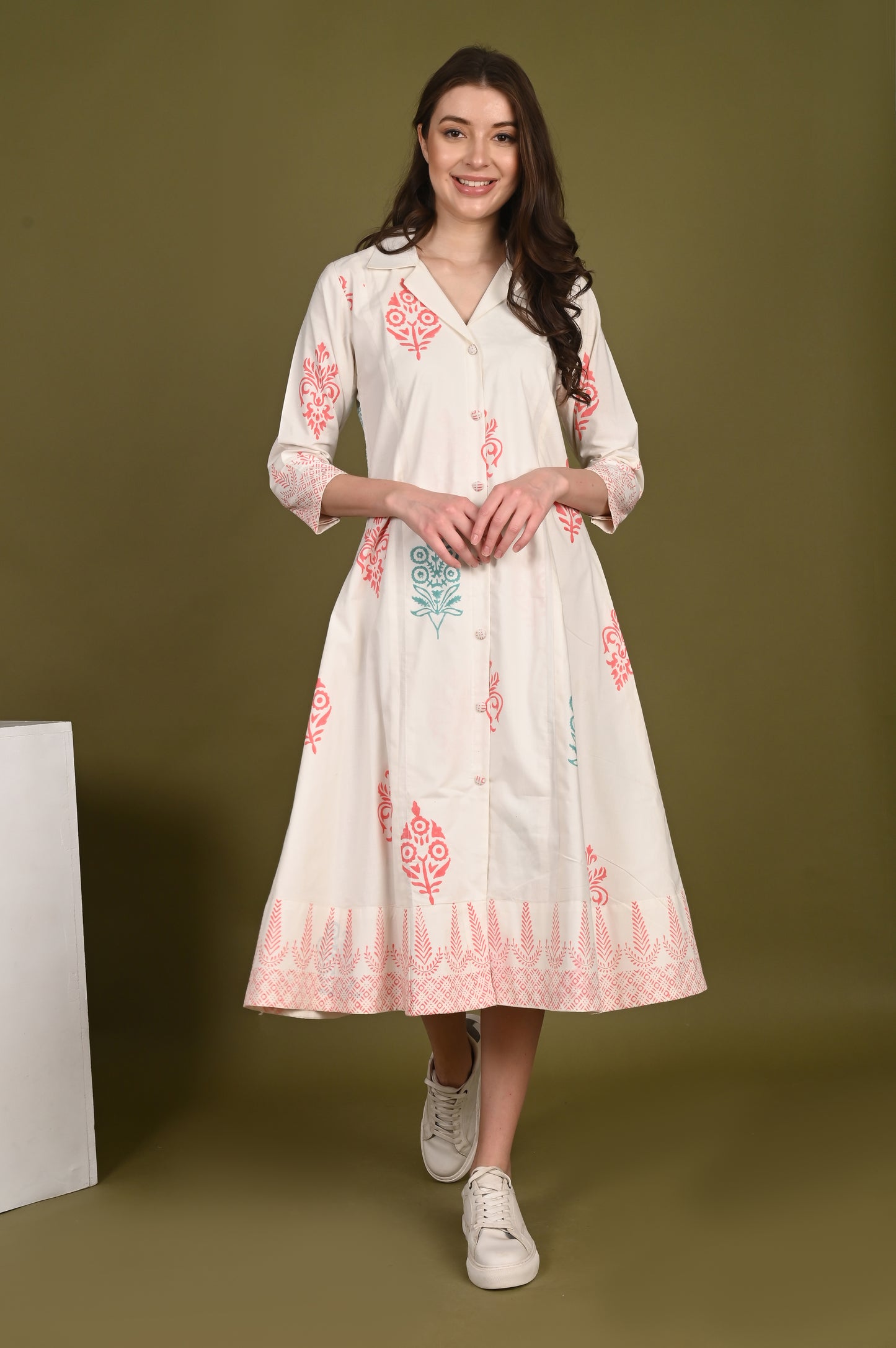 Pink Buta Print Cotton Dress