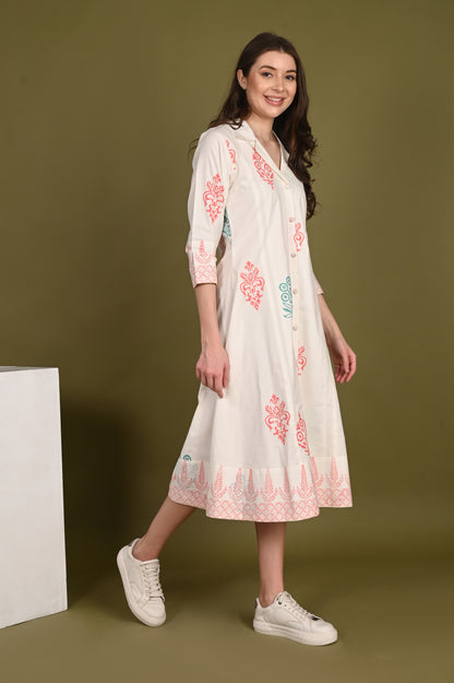 Pink Buta Print Cotton Dress