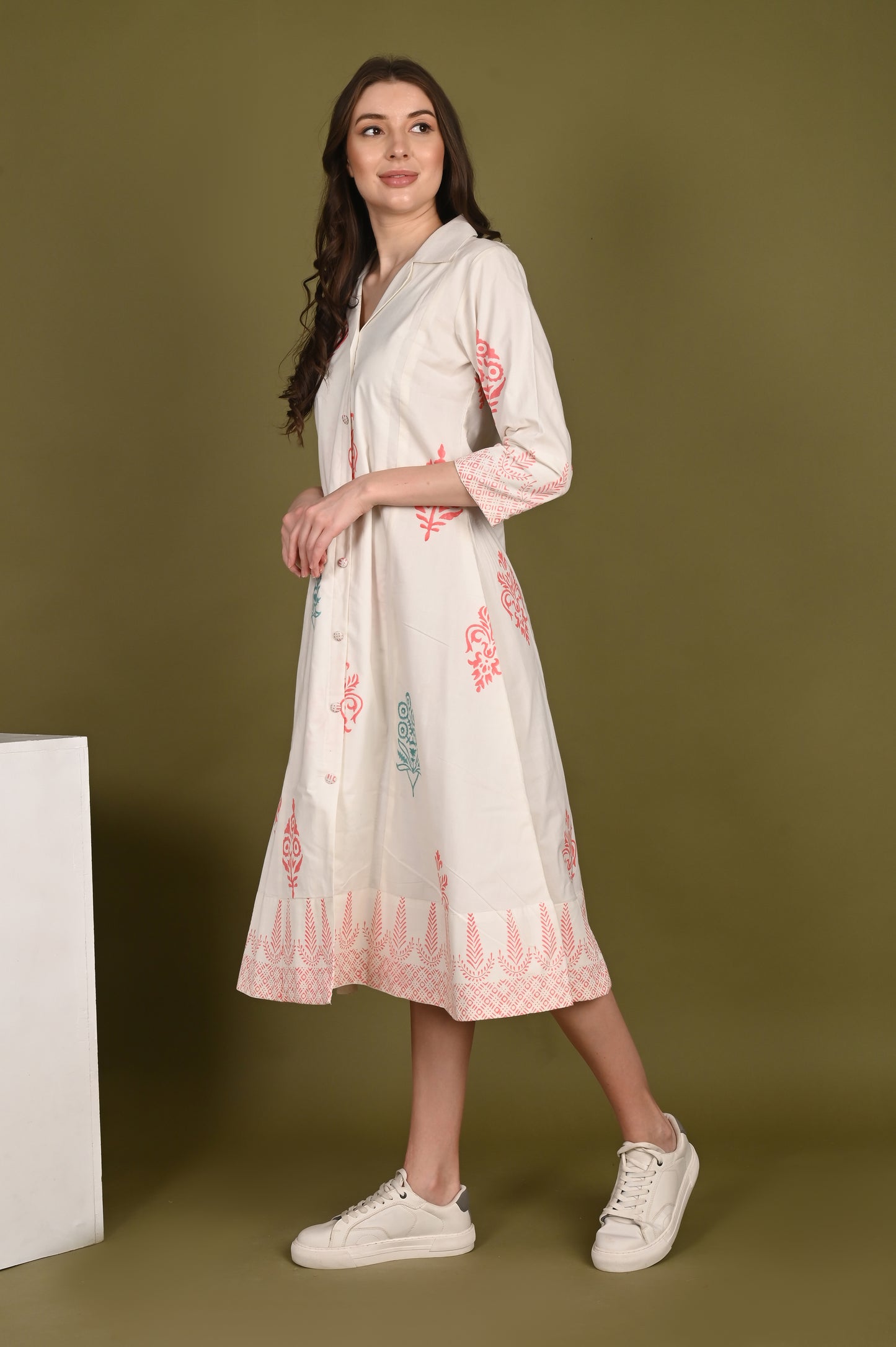 Pink Buta Print Cotton Dress