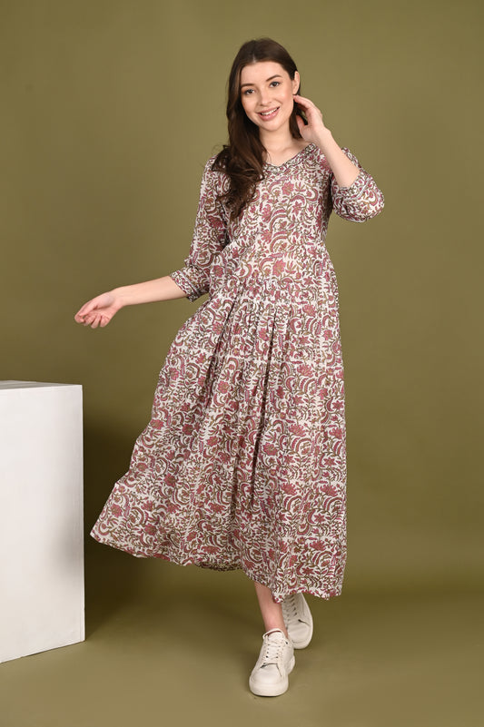 Long Handblock Printed Luxury Cotton Dress