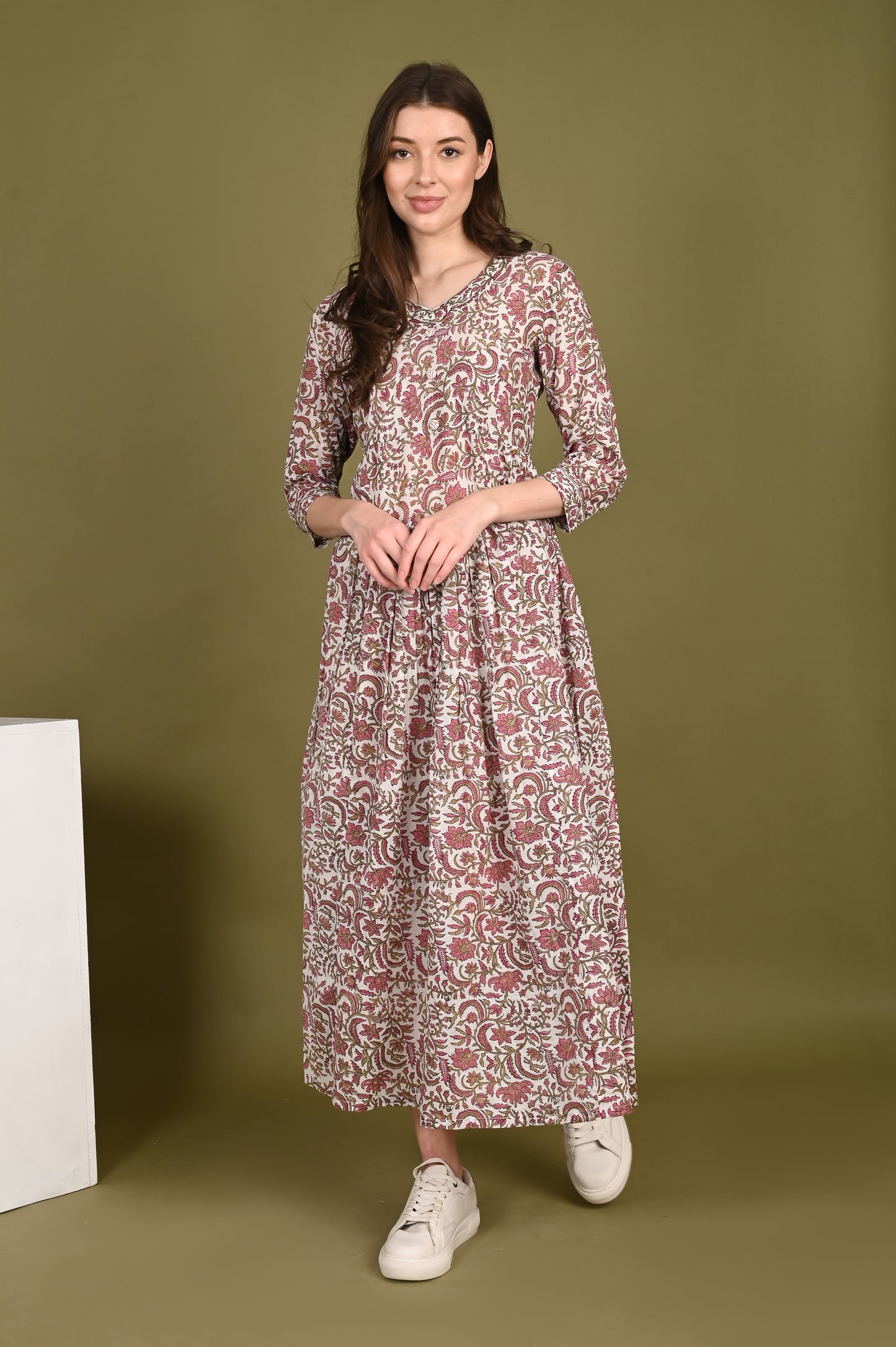 Long Handblock Printed Luxury Cotton Dress