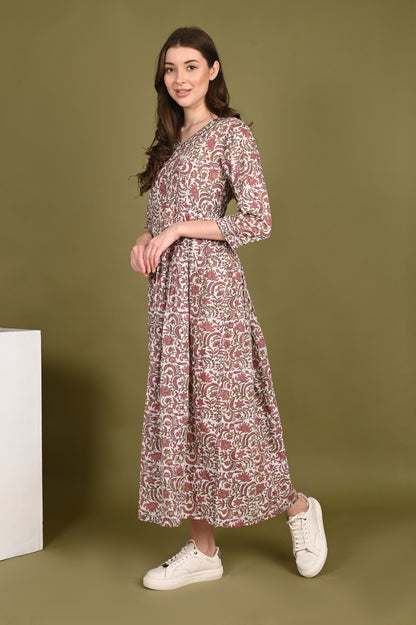 Long Handblock Printed Luxury Cotton Dress