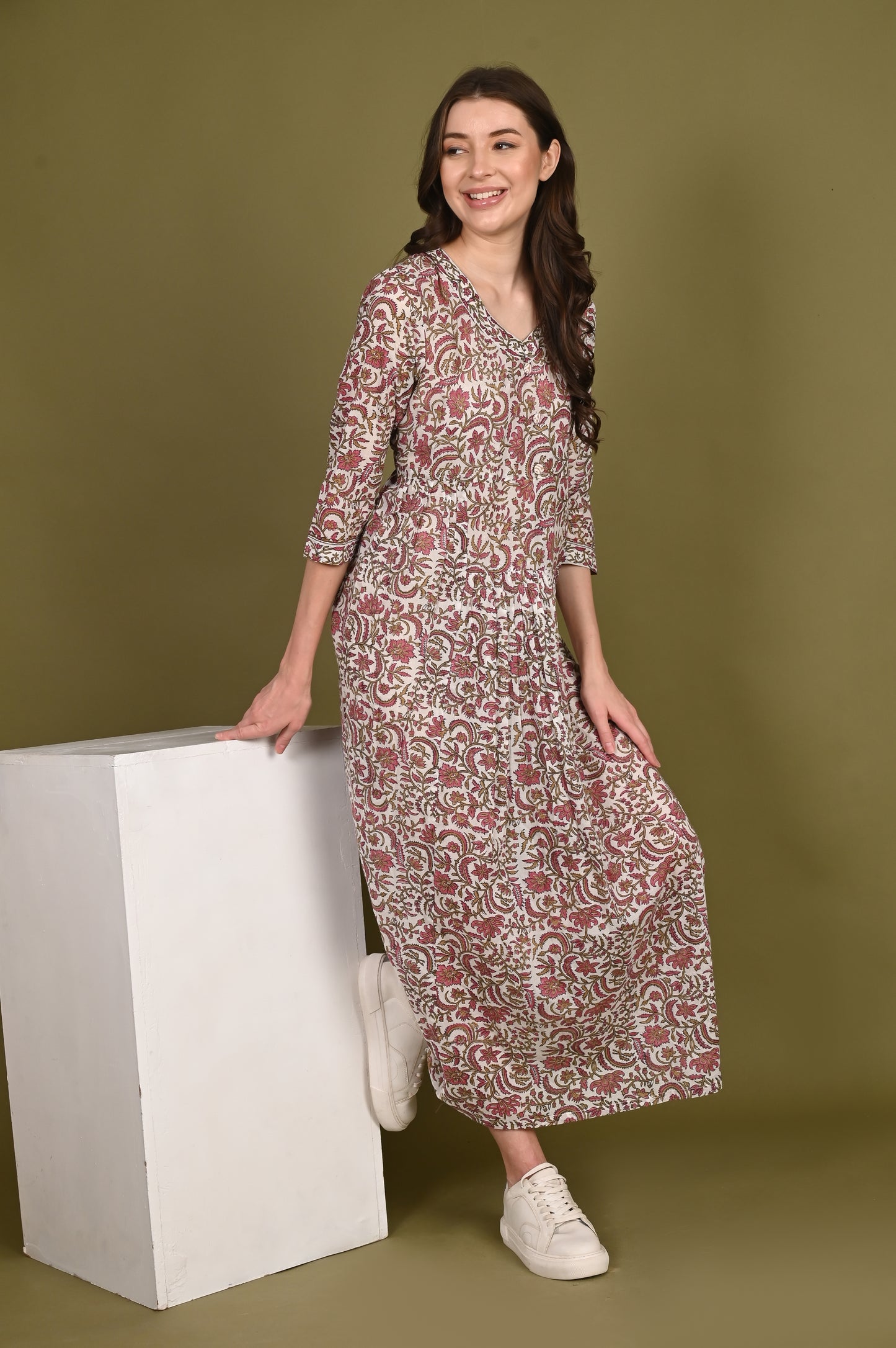 Long Handblock Printed Luxury Cotton Dress