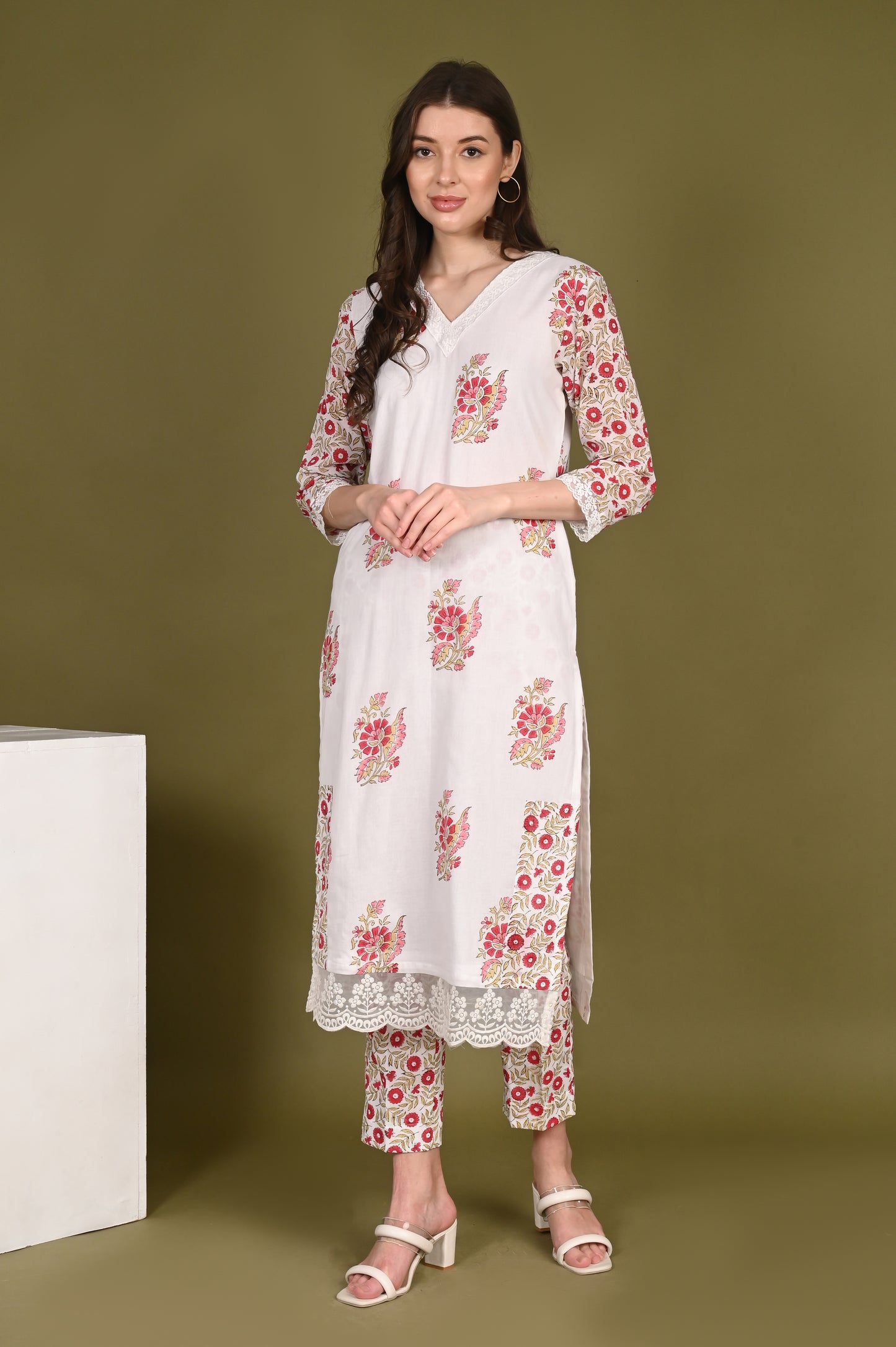 Flower Bloom handblock printed Kurta with Pant