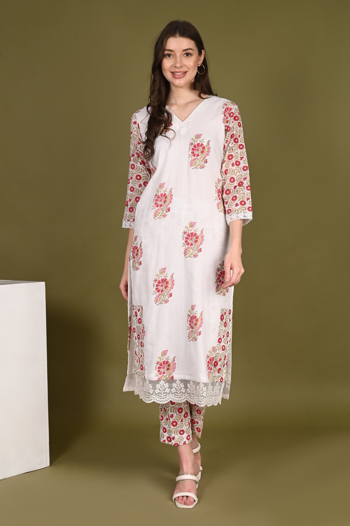 Flower Bloom handblock printed Kurta with Pant