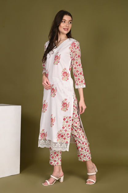 Flower Bloom handblock printed Kurta with Pant