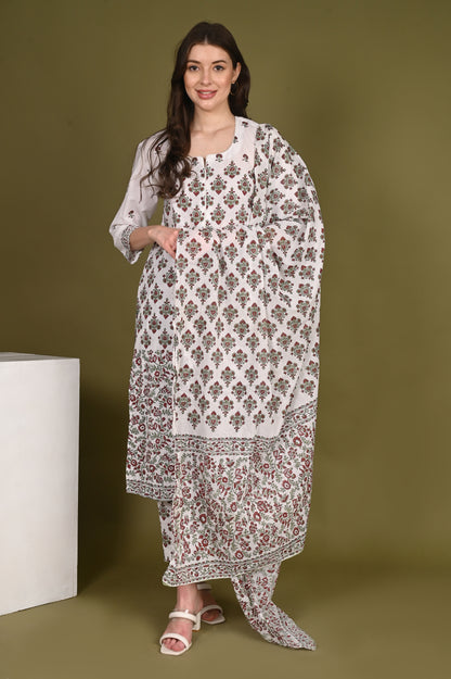 Pattern Handblock Printed Luxury Cotton Suit Set