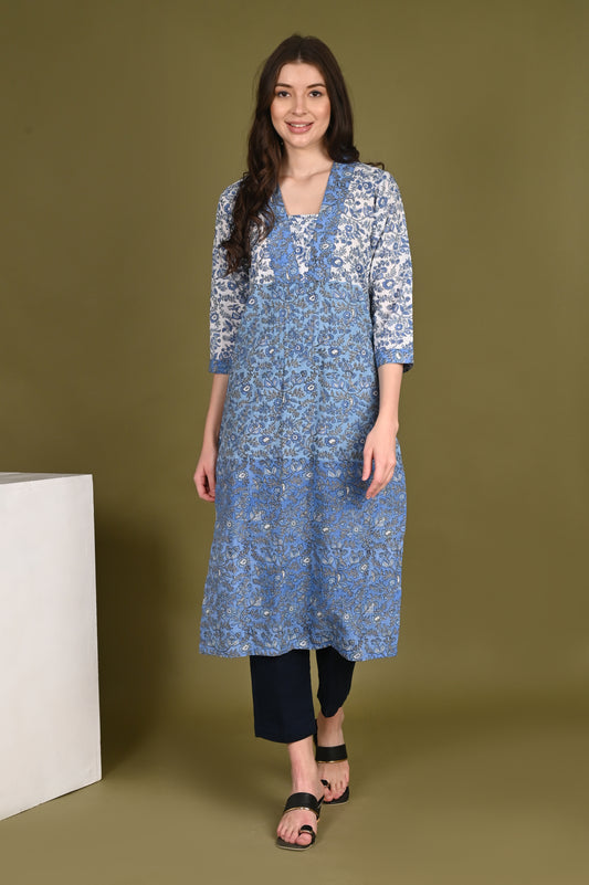 Ombre Style handblock print Kurta