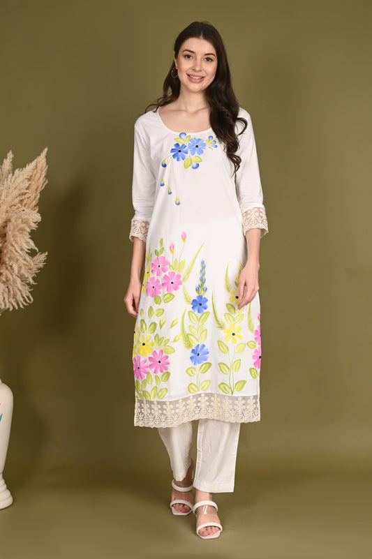 Hand Painted Premium Cotton Kurta Only