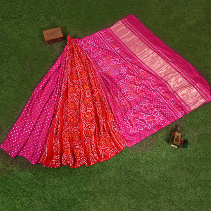 Luxury Magenta Pure Giza Silk Badhej Saree